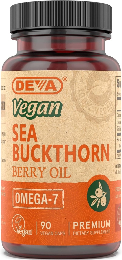 DEVA Vegan Sea Buckthorn, Berry Oil 500mg, κρύο, χωρίς ραφινάρισμα, πλούσια σε Omega-7, 90 κάψουλες, 1-Pack