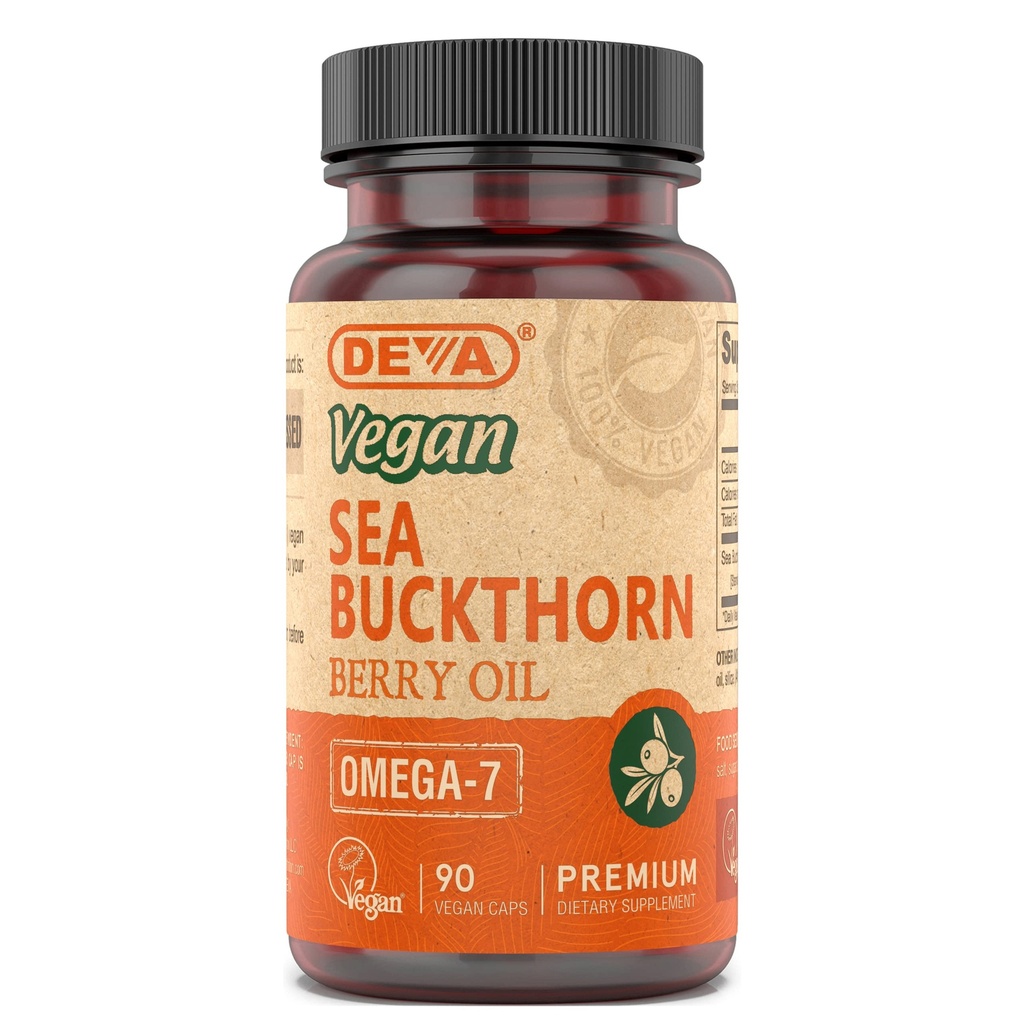 DEVA Vegan Sea Buckthorn, Berry Oil 500mg, κρύο, χωρίς ραφινάρισμα, πλούσια σε Omega-7, 90 κάψουλες, 1-Pack