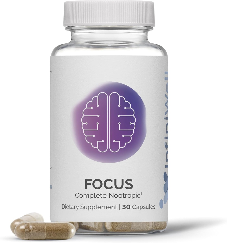 InfiniWell Focus Supplement - Breakthrough Nootropic - Βοήθεια Εγκεφάλου Υγεία & Υποστήριξη Εργαζόμενης Μνήμης - Βελτιστοποιήστε την Καθημερινή Νευρολογική Επεξεργασία, Ψυχική οξύτητα, Ενέργεια & Γνωστική λειτουργία (30 κάψουλες)