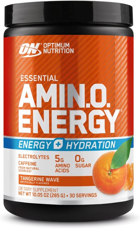 Optimum Nutrition Amino Energy Powder Plus Hydration, με BCAA, ηλεκτρολύτες, και καφεΐνη, Tangerine Wave, 30 εξυπηρετήσεις (Packaging May Vary)