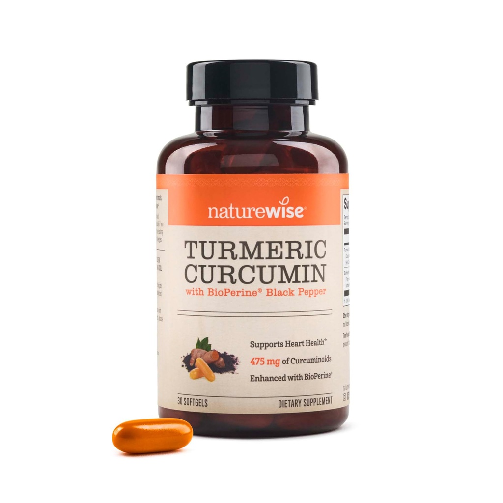 NatureWise Turmeric Curcumin 500mg με Black Pepper Softgels - Επιπλέον δύναμη, ενισχυμένη απορρόφηση - 95% Curcuminoids & BioPerine for Immune Support - Χωρίς γλουτένη, Μη ΓΤΟ - 30 Count[1-Month Supply]