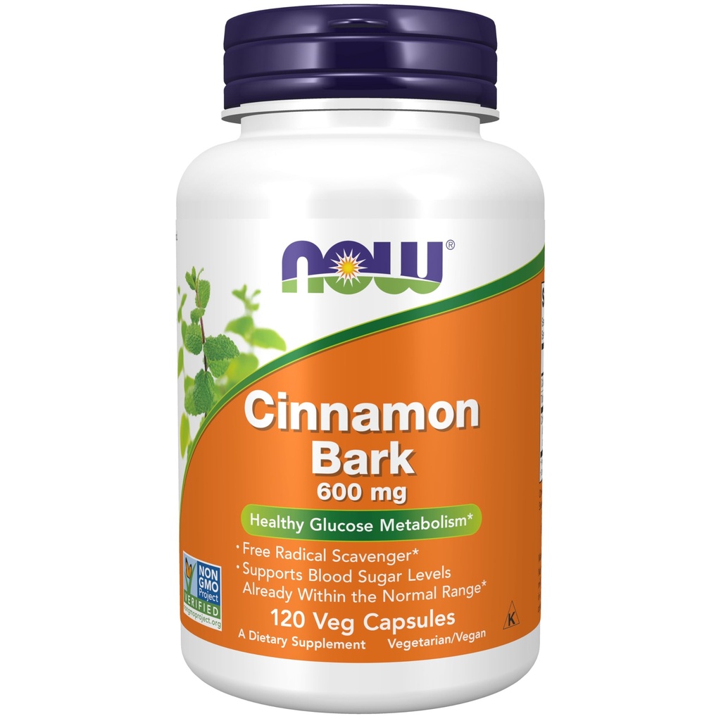 NOW Συμπληρώματα, Κανέλα Bark 600 mg, Μη ΓΤΟ Πρόγραμμα Επαληθευμένο, Υγιεινό Μεταβολισμός της Γλυκόζης *, 120 Κάψουλες Veg