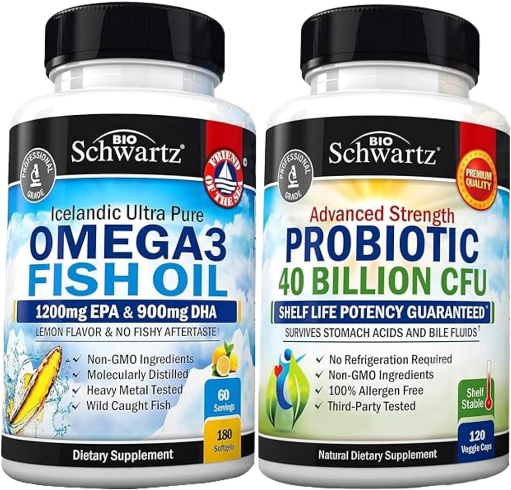 Triple Strength Omega 3 Fish Oil Softgels (2 Μήνας Προμήθεια) Συν 40 δισεκατομμύρια CFU ημερήσιο συμπλήρωμα προβιοτικών (2 Μήνες Προσφορά)