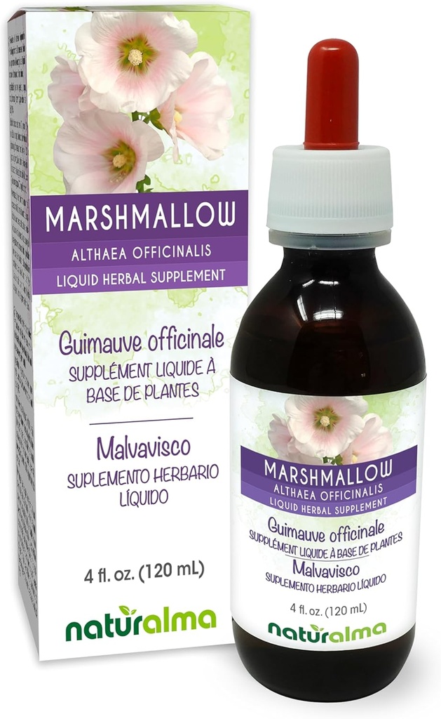 Naturalma Marshmallow (Althea officinalis) Ρίζα Αλκοόλ-ελεύθερο Βάμμα - 4 fl oz Liquid Extract in Drops - φυτικό συμπλήρωμα - Vegan
