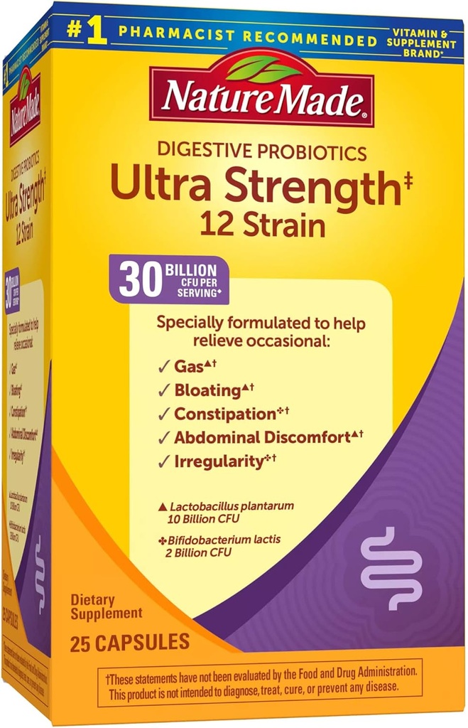 Φύση Made Ultra Strength 12 Strain Digestive Probiotics, Probiotics για γυναίκες και άνδρες, 25 Probiotic Κάψουλες, 25 Day Supply