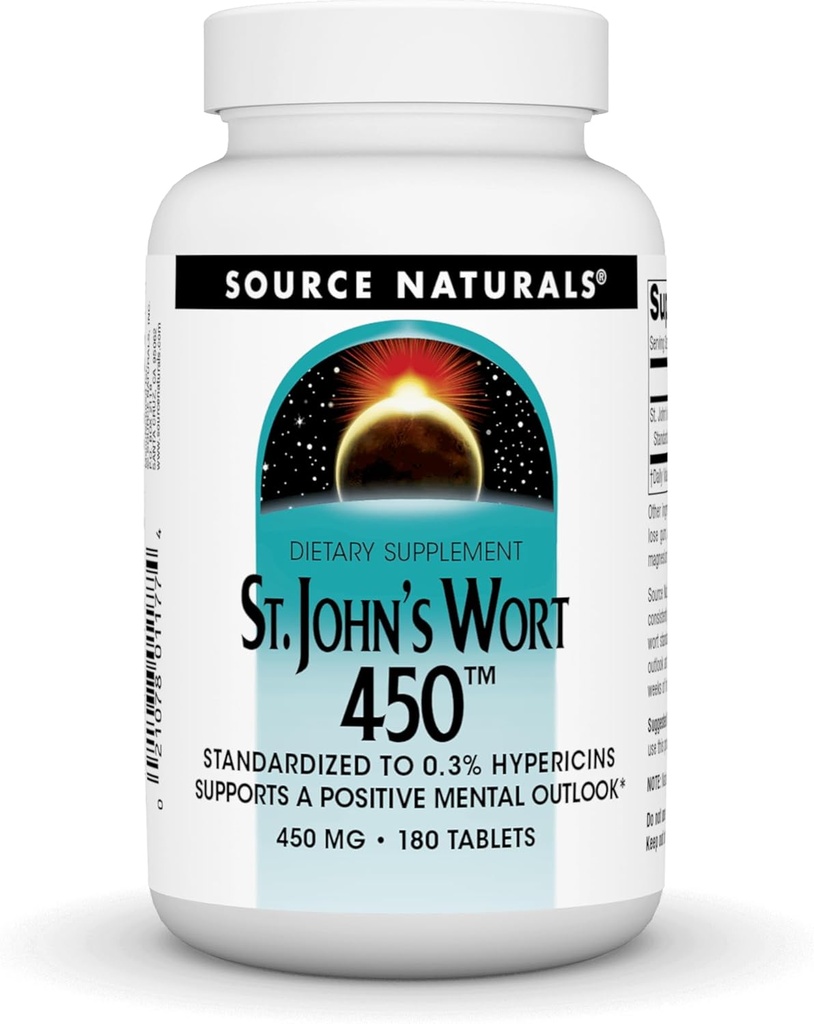 Source Naturals St. John's Wort 450 mg Υποστηρίζει μια θετική ψυχική προοπτική - 180 δισκία