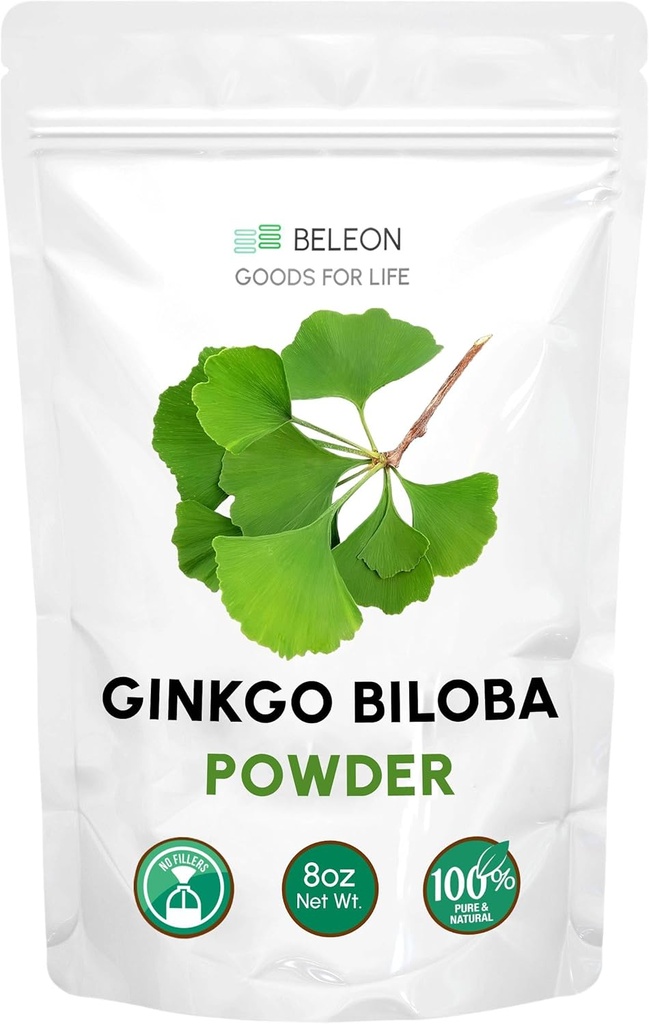 Ginkgo Biloba σκόνη 8 oz - καθαρό φυσικό συμπλήρωμα, υποστήριξη εγκεφάλου, ψυχική εγρήγορση, filler δωρεάν