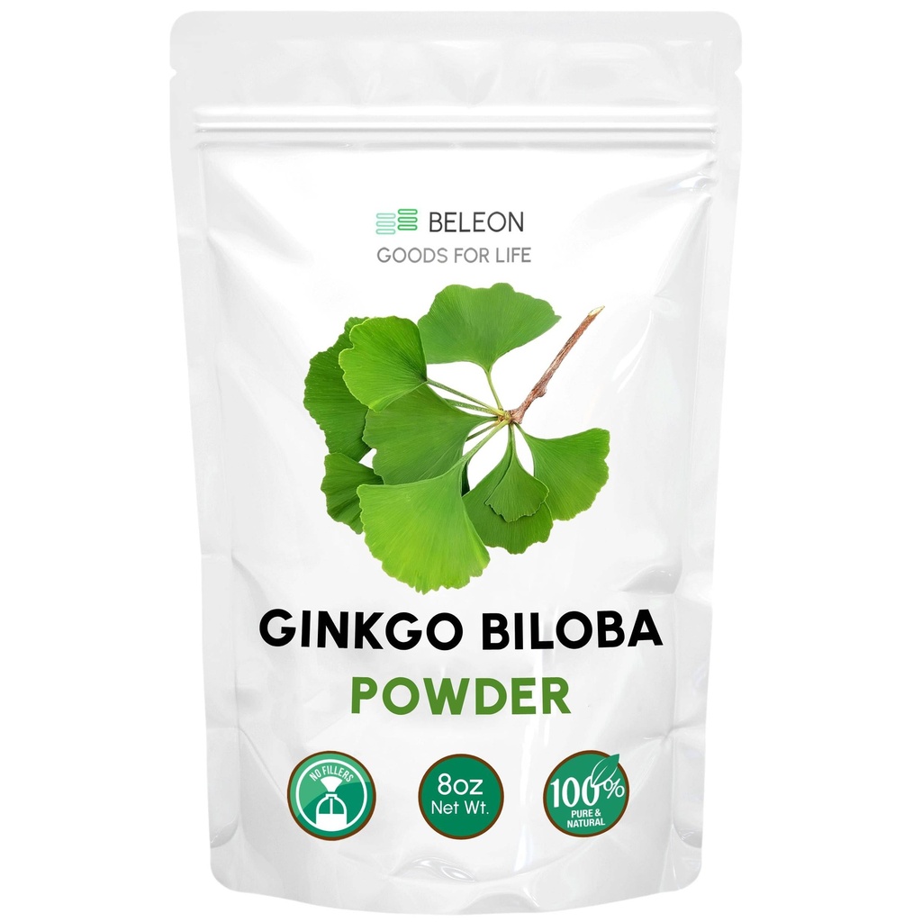 Ginkgo Biloba σκόνη 8 oz - καθαρό φυσικό συμπλήρωμα, υποστήριξη εγκεφάλου, ψυχική εγρήγορση, filler δωρεάν