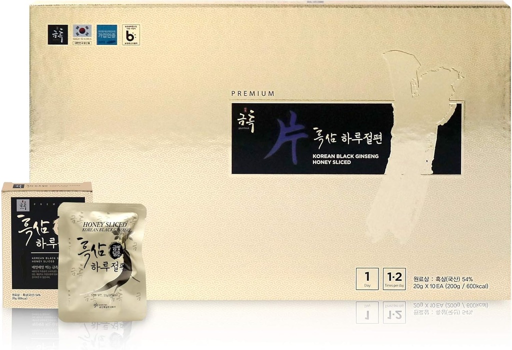 GeumHeuk Korean Black Honey Ginseng Root Sliced 20g X 10 Packs (200g) - Premium Quality Ginseng Ενισχύστε την ασυλία και προωθήστε την ενίσχυση της ασυλίας, την ψυχική απόδοση, τη Σταμίνα, την ενέργεια