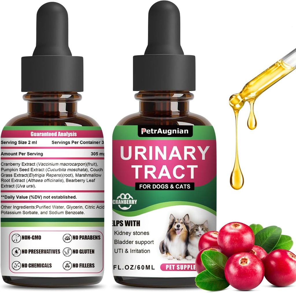 Cat & Dog Urinary Tract Infection Treatment Drops with Cranberry & Natural UTI Medicine - Υποστηρίζει Φλεγμονή+Kidney - Best Prevention Ακράτεια & Λίθοι Βλάχος -Συμπλήρωμα Νεφρική Φροντίδα Βιταμίνες