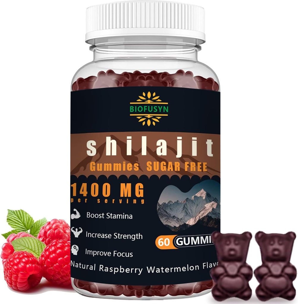 Shilajit Gummies για άνδρες και γυναίκες - 1400mg, καθαρό συμπλήρωμα Ιμαλαΐων, Υψηλή σε Ορυκτά & Fulvic οξύ, ενέργεια, εγκέφαλος, ενίσχυση της ανοσίας, σμέουρων άρωμα