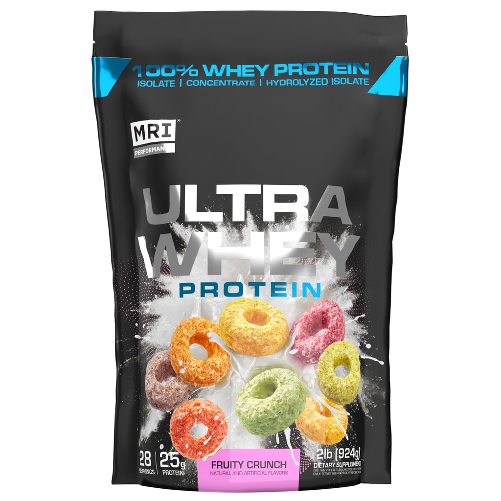 MRI απόδοσης Ultra Whey Protein 25g Τριπλό-Blend Υδρολυμένου, Απομονωμένου & Συμπυκνωμένου για την αποκατάσταση των μυών, τη δύναμη Lean & την καθημερινή υποστήριξη πρωτεϊνών (Crunch Φρουτιού, 28 εξυπηρετούν)