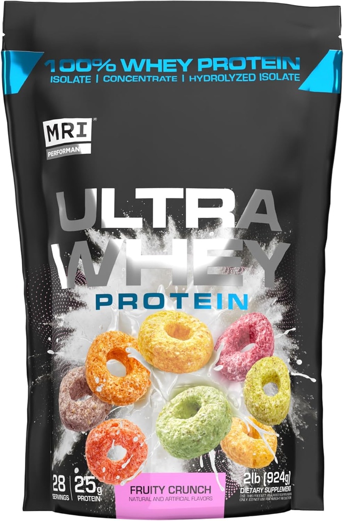 MRI απόδοσης Ultra Whey Protein 25g Τριπλό-Blend Υδρολυμένου, Απομονωμένου & Συμπυκνωμένου για την αποκατάσταση των μυών, τη δύναμη Lean & την καθημερινή υποστήριξη πρωτεϊνών (Crunch Φρουτιού, 28 εξυπηρετούν)