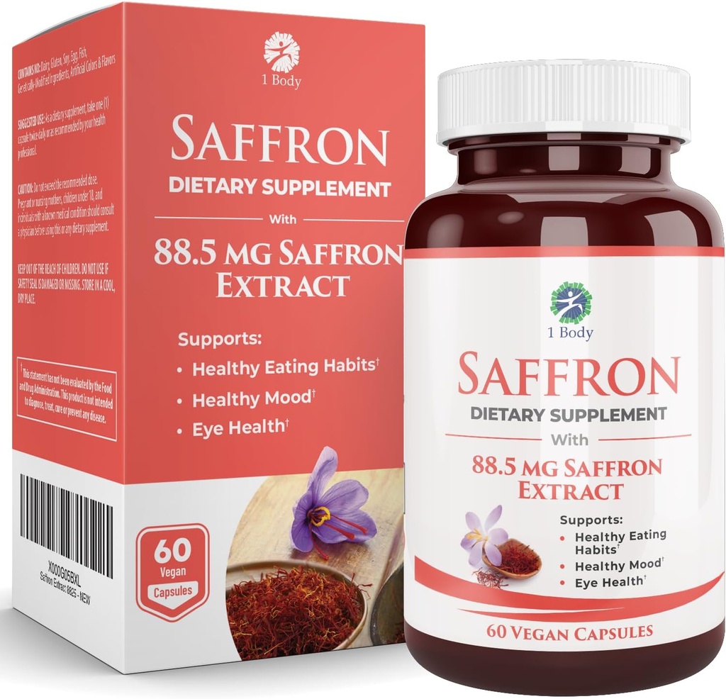 1 συμπλήρωμα εξαγωγής Saffron σώματος, 88, 5 mg Safranal, Αντιοξειδωτικό και υποστήριξη διάθεσης, κάψουλες χορτοφάγων