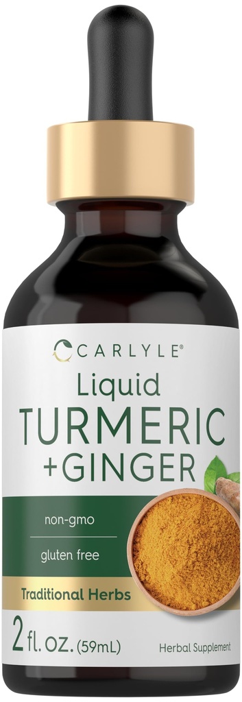 Carlyle Turmeric and Ginger Drops 2 fl oz | Herbal Extract with Black Pepper | Vegan, Non-GMO, Gluten Free Supplement