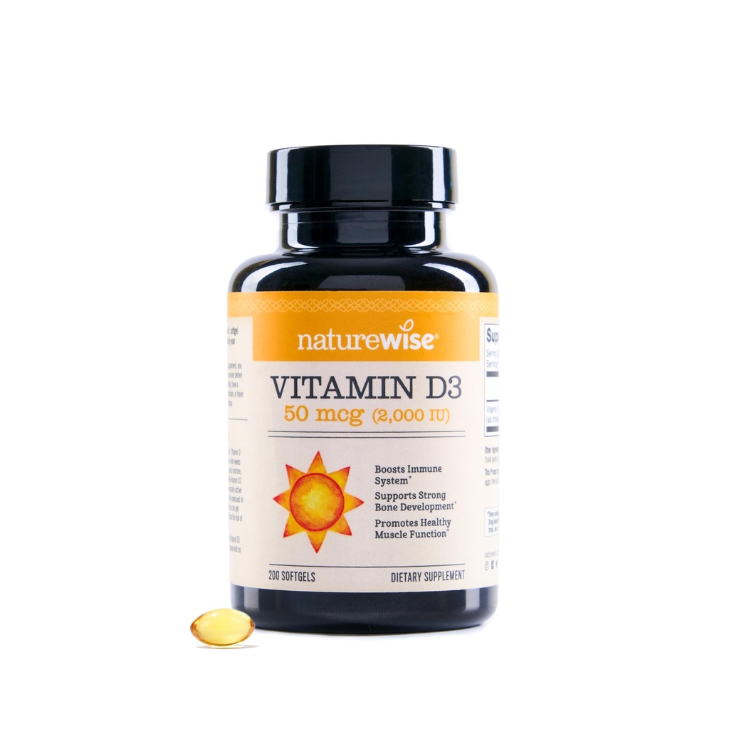 NatureWise Vitamin D3 2000iu (50 mcg) 200-Ημέρα προσφοράς για την υποστήριξη του ανοσοποιητικού, υγιής λειτουργία των μυών, και την υγεία των οστών - Μη ΓΤΟ, Χωρίς γλουτένη σε οργανικό επιπλέον παρθένο ελαιόλαδο, (Mini Softgel), 200 κόμης