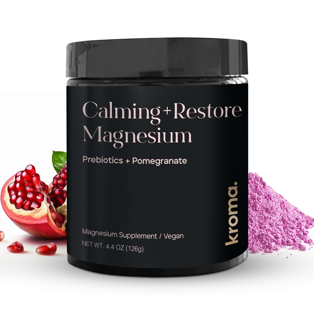 Kroma Calming + Restore Magnesium Powder – Μαγνήσιο Κιτρικό με L-Θεανίνη για Χαλάρωση, Κύκλος Ύπνου & Πειθιστική Υποστήριξη – Συμπλήρωμα αποκατάστασης μυών – Ρόδι Γεύση – 4.4 oz, 30 Υπηρεσίες