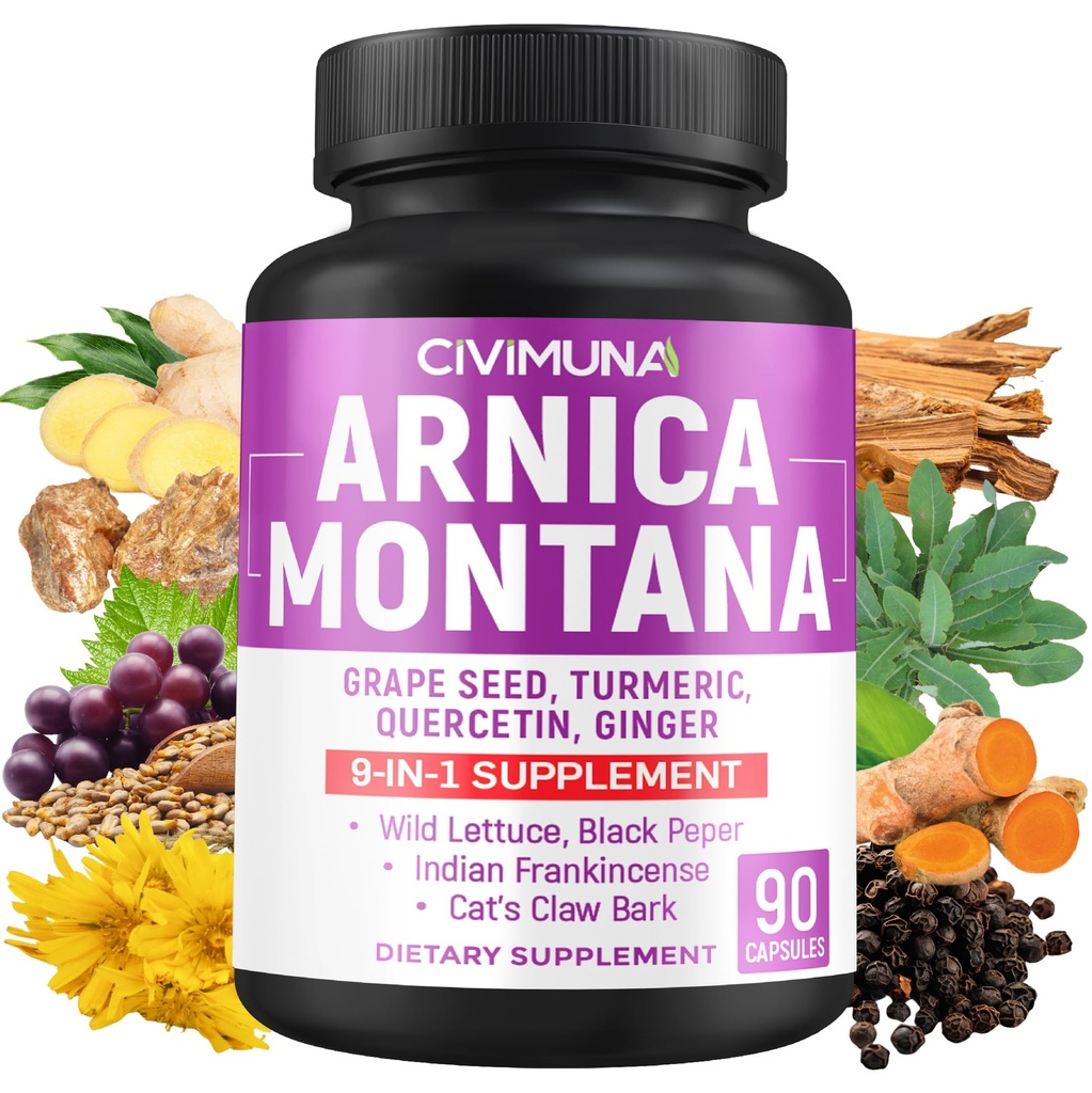 Arnica Κάψουλες με Άρνικα, Σπόροι σταφυλιού, Κουρκουμάς και Περισσότερα - 90 Κάψουλες για 3 Μήνες Προμήθεια