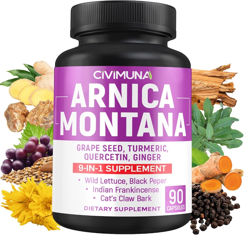 Arnica Capsules with Arnica, Grape Seed, Turmeric and More - 90 Capsules for 3 Months Supply