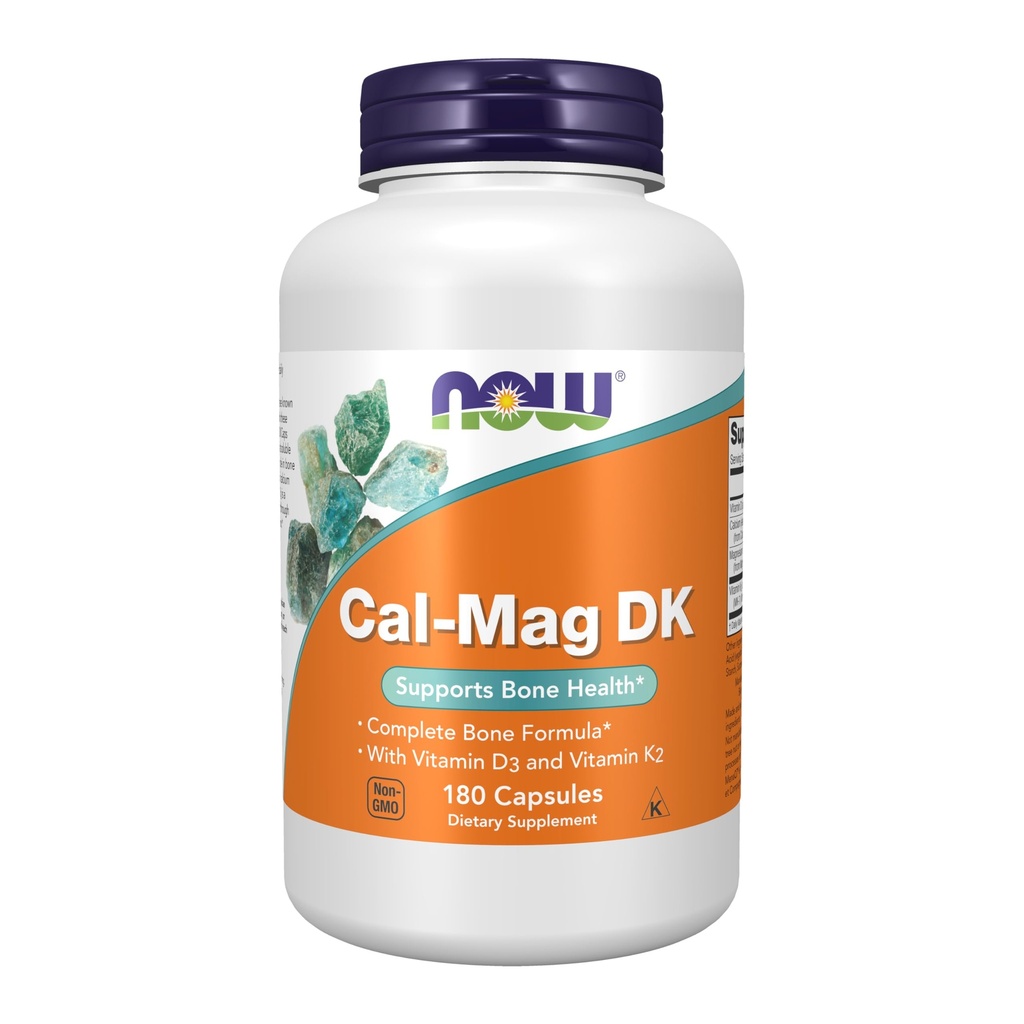 NOW Συμπληρώματα τροφίμων, Cal-Mag DK με βιταμίνη D-3 και βιταμίνη K-2, Υποστηρίζει την υγεία των οστών*, 180 κάψουλες