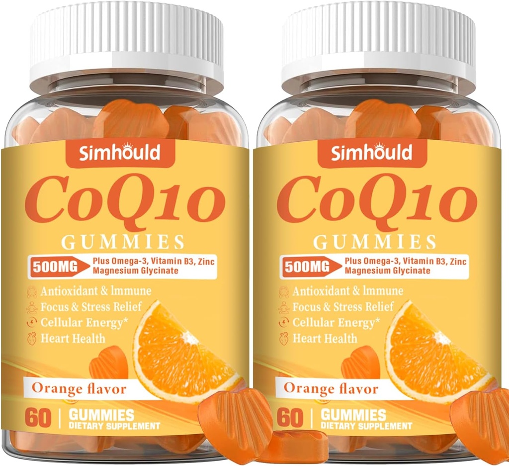 2 Pack CoQ10 500MG Gummies - Συν Ωμέγα-3, Μαγνήσιο, Βιταμίνη Β3 & Ψευδάργυρος - 3X Καλύτερη Απορρόφηση Συνένζυμο Q10 Συμπληρώματα για την Υγεία της Καρδιάς, Κυτταρική Ενέργεια & Αντιοξειδωτικό, Non-GMO 120 Μετρήσεις
