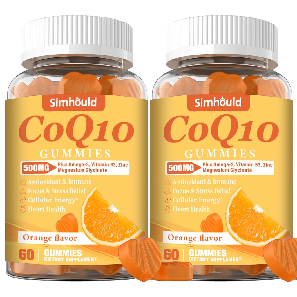 2 Pack CoQ10 500MG Gummies - Συν Ωμέγα-3, Μαγνήσιο, Βιταμίνη Β3 & Ψευδάργυρος - 3X Καλύτερη Απορρόφηση Συνένζυμο Q10 Συμπληρώματα για την Υγεία της Καρδιάς, Κυτταρική Ενέργεια & Αντιοξειδωτικό, Non-GMO 120 Μετρήσεις