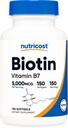 Nutricost Biotin (5.000mcg) 150 Softgels - Βιταμίνη B7 - Χωρίς γλουτένη, μη ΓΤΟ