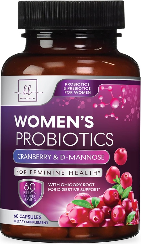 Probiotics for Women Digestive Health Support - 60 Billion CFU Women's Probiotic, 16 Strains, for pH Balance, Vaginal Support with Cranberry for Gut Health, Urinary & Immune Support - 60 Capsules