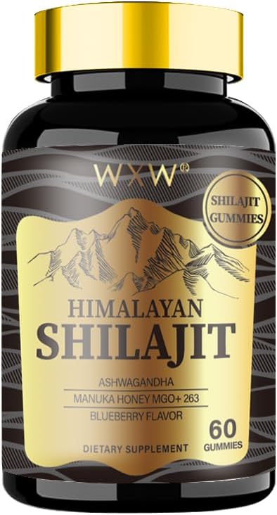 WXW Himalayan Shilajit Gummies, 60 Count, Blueberry Flavor, Supports After Training Recovery, Immune System, Digestion, Mind & Memory, Healthy Heart, Cognitive Abilities (1 Bottle, Gold Shilajit)