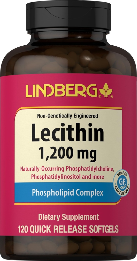Lindberg Lecithin 1200mg Supplement | 120 Softgel Capsules | for Men & Women | Phospholipid Complex | Non-GMO & Gluten Free Formula