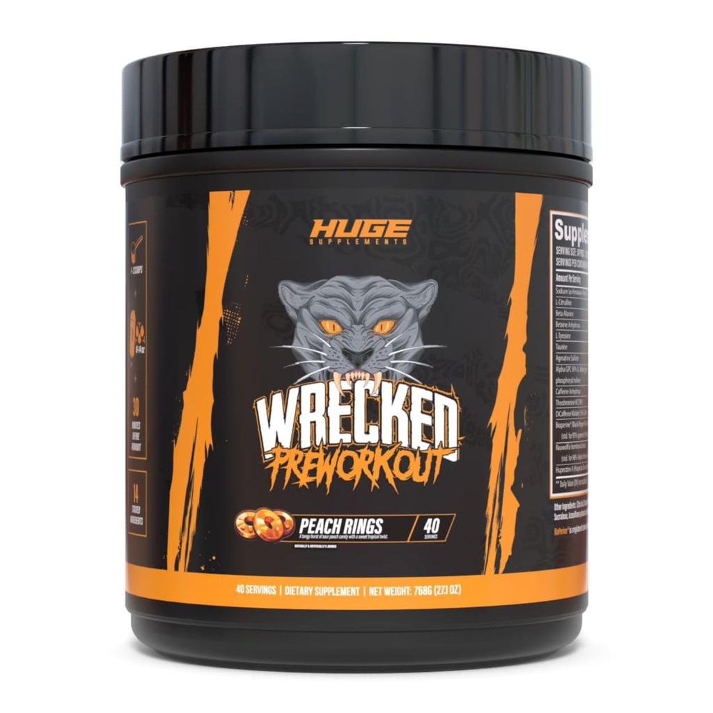 Wrecked Pre Workout Powder, Advanced Formula, Boosts Energy, Focus, Pumps & Performance, 10g L-Citrulline, 6.4g Beta Alanine, 5g Tyrosine, 1g Alpha GPC, 375mg Fast-Active Caffeine & More (40 Services)