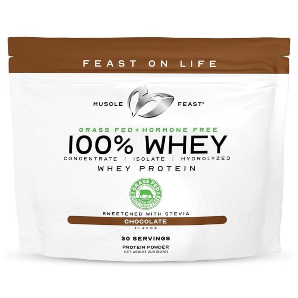 Μύες Feast 100% Grass Fed Whey Protein Powder, All Natural Hormone Free Paure Αυξημένη Whey Protein Powder για γυναίκες & άνδρες- Whey συμπυκνωμένο, Isolate & Hydrolyzed Protein Powder Blend - Σοκολάτα, 2lb