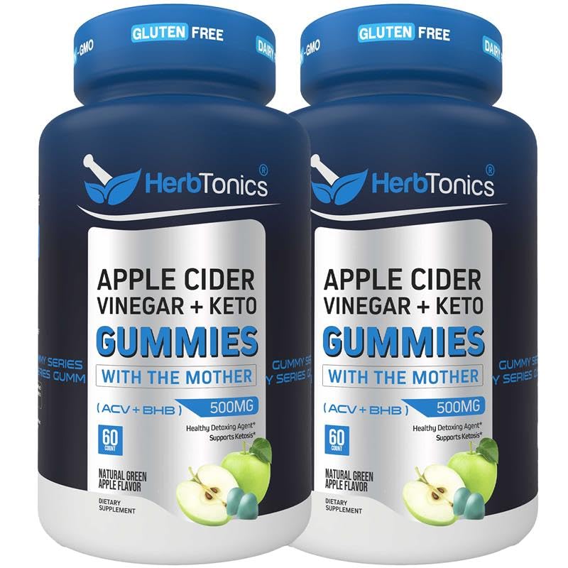 Herbtonics Keto Apple Cider Vinegar Gummies - Digestion & Detox Υποστήριξη - Χωρίς ζάχαρη BHB Προηγμένη Φόρμουλα για υποστήριξη Keto - Raw ACV με τη μητέρα - 120 Vegan ACV Gummies