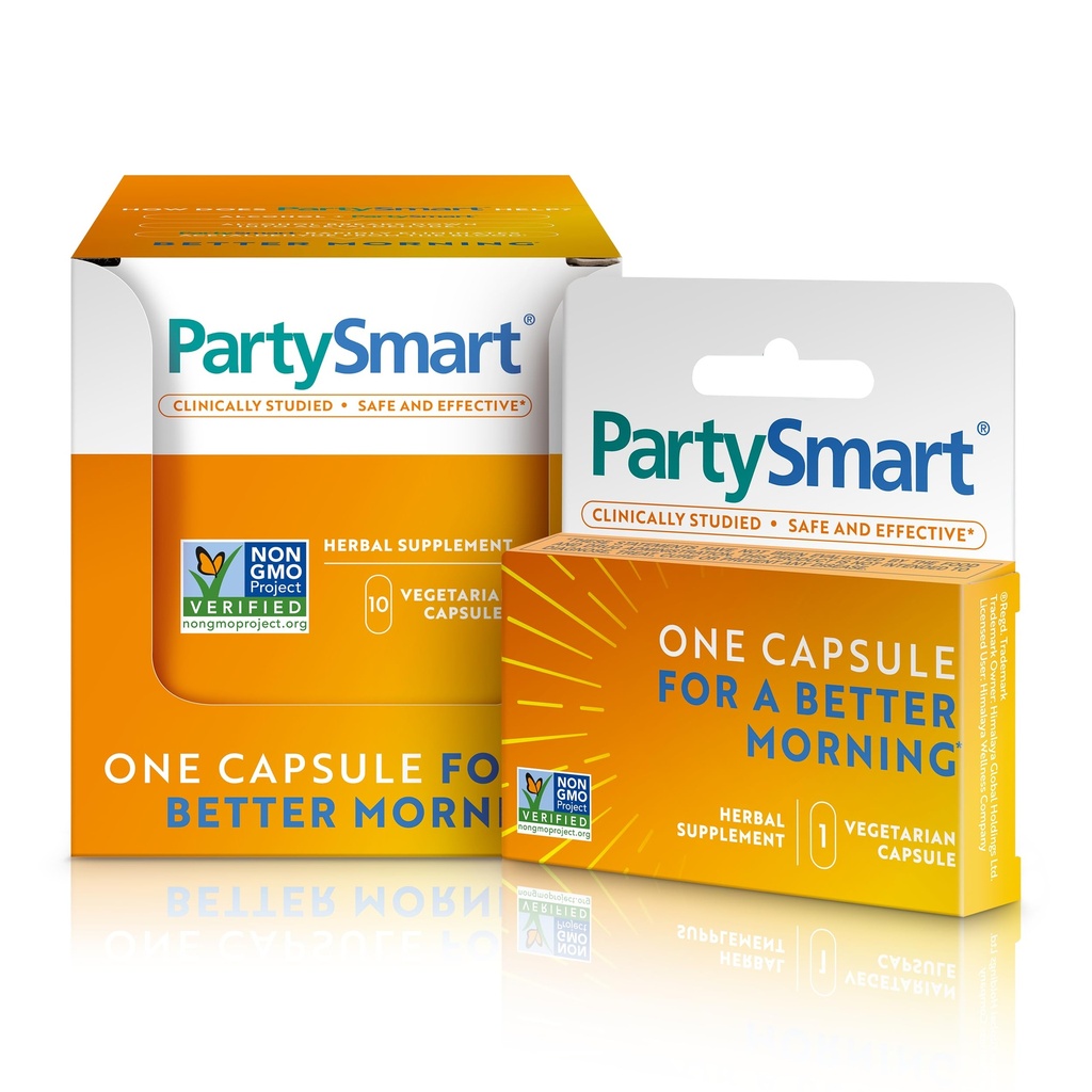 Himalaya PartySmart, 10 Ατομικές κάψουλες - Διάσπαση οινοπνεύματος Ηπατική υποστήριξη για ένα καλύτερο πρωινό μετά την κατανάλωση - Plant Based, Vegan, Μη ΓΤΟ, Χωρίς γλουτένη, Κλινικά Σπουδές