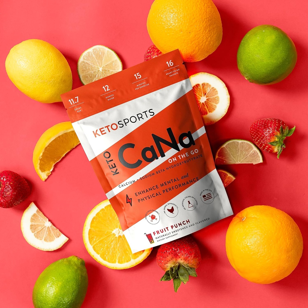 KetoSports Νέα KetoCaNa GO (Fruit Punch) Single Serv Διαιτητικό Ketone συμπλήρωμα για τη φυσική και ψυχική απόδοση, Keto και Παλαιο-Φιλικά, φυσικά γλυκασμένα και αρωματισμένα 16 Stick πακέτα