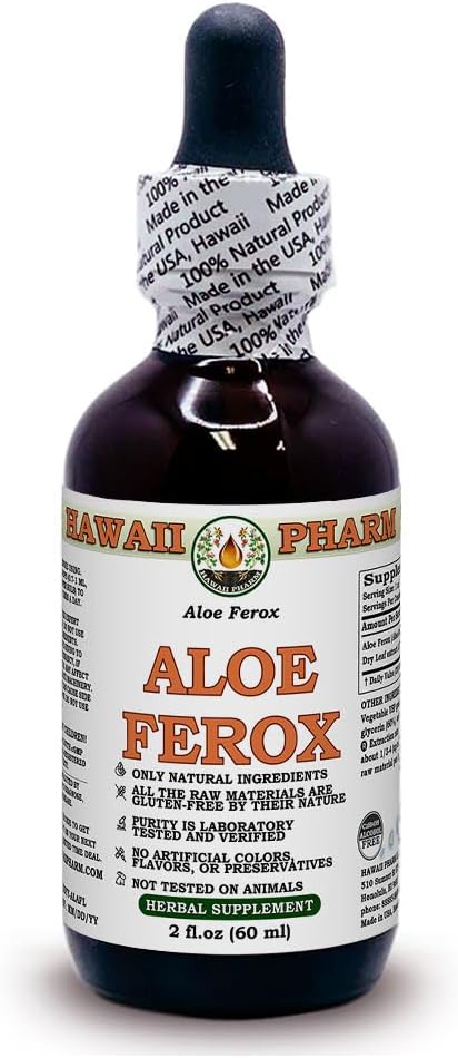 Υγρό εκχύλισμα χωρίς Αλόη (Aloe Ferox), αποξηραμένο φύλλο Γλυκερίτη συμπλήρωμα 2 oz