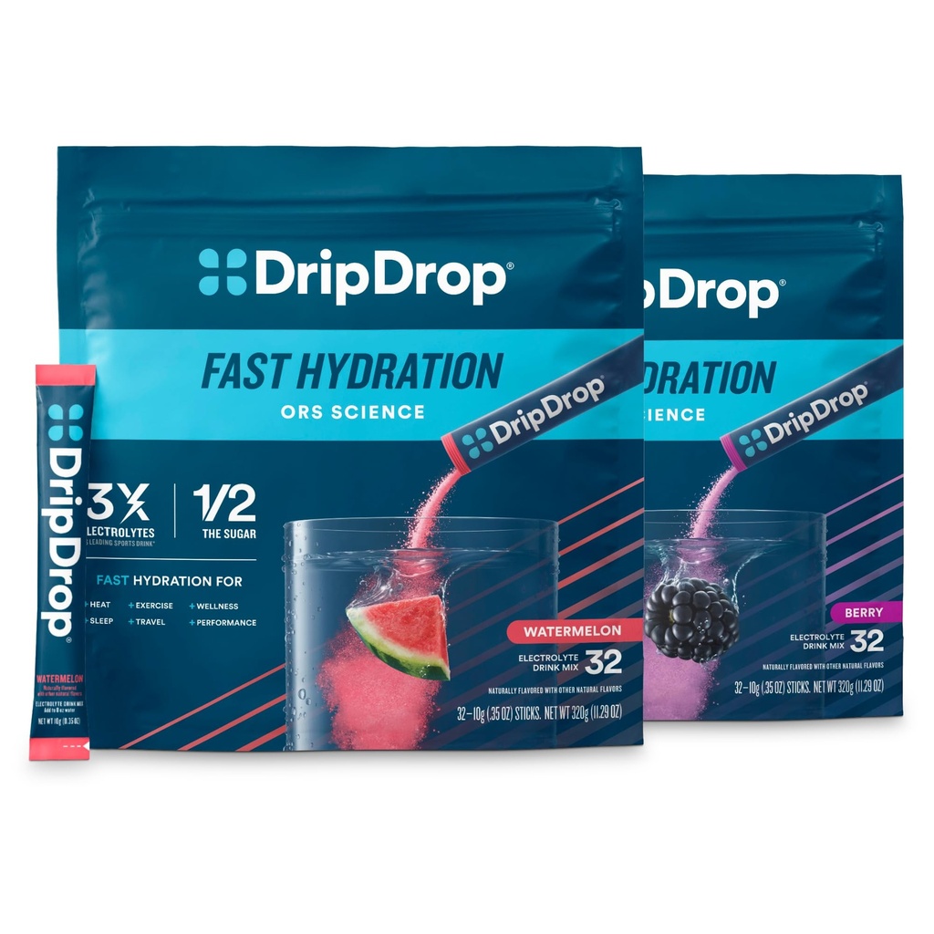 DripDrop Hydration - Ηλεκτρολυτές Powder Packets - Καρπούζι & Berry - 64 Count