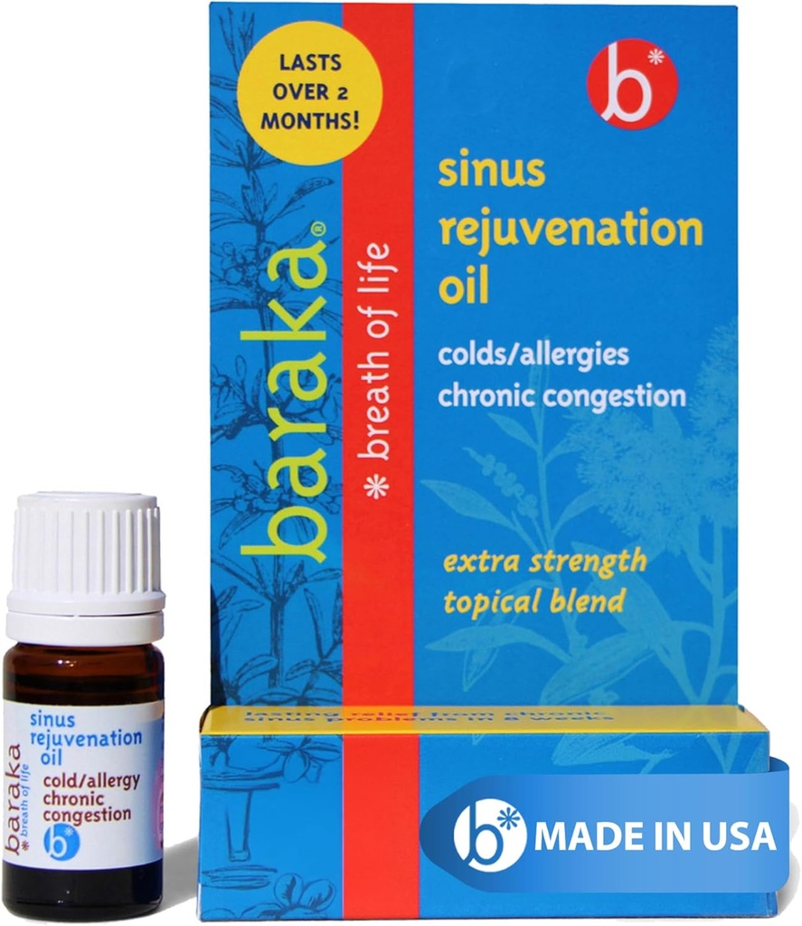 Baraka Sinus Rejuvenation Oil – Μείγμα 6 οργανικών αιθέριων ελαίων για σαφή Nasνική αναπνοή, διευκολύνει την πίεση του κόλπου, και τις προσφορές Relaxing Nasal Health Support 