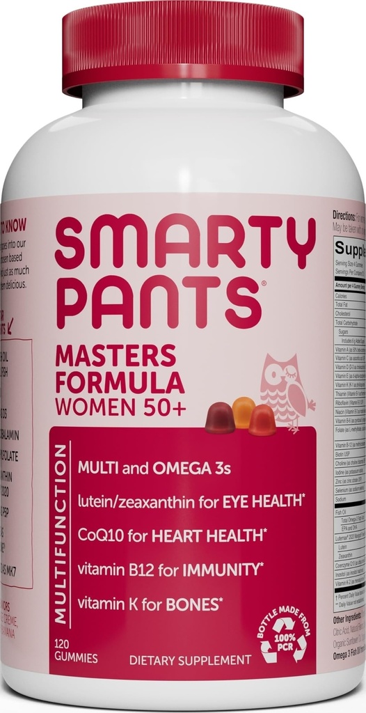 SmartyPants Multivitamin Gummy for Women 50 and Over: Omega 3 Fish Oil (EPA/DHA), Methylfolate, CoQ10, Vitamin D3, C, Vitamin B12, B6, A, K & Zinc, Biotin, Gluten Free, 120 Count (30 Day Supply)