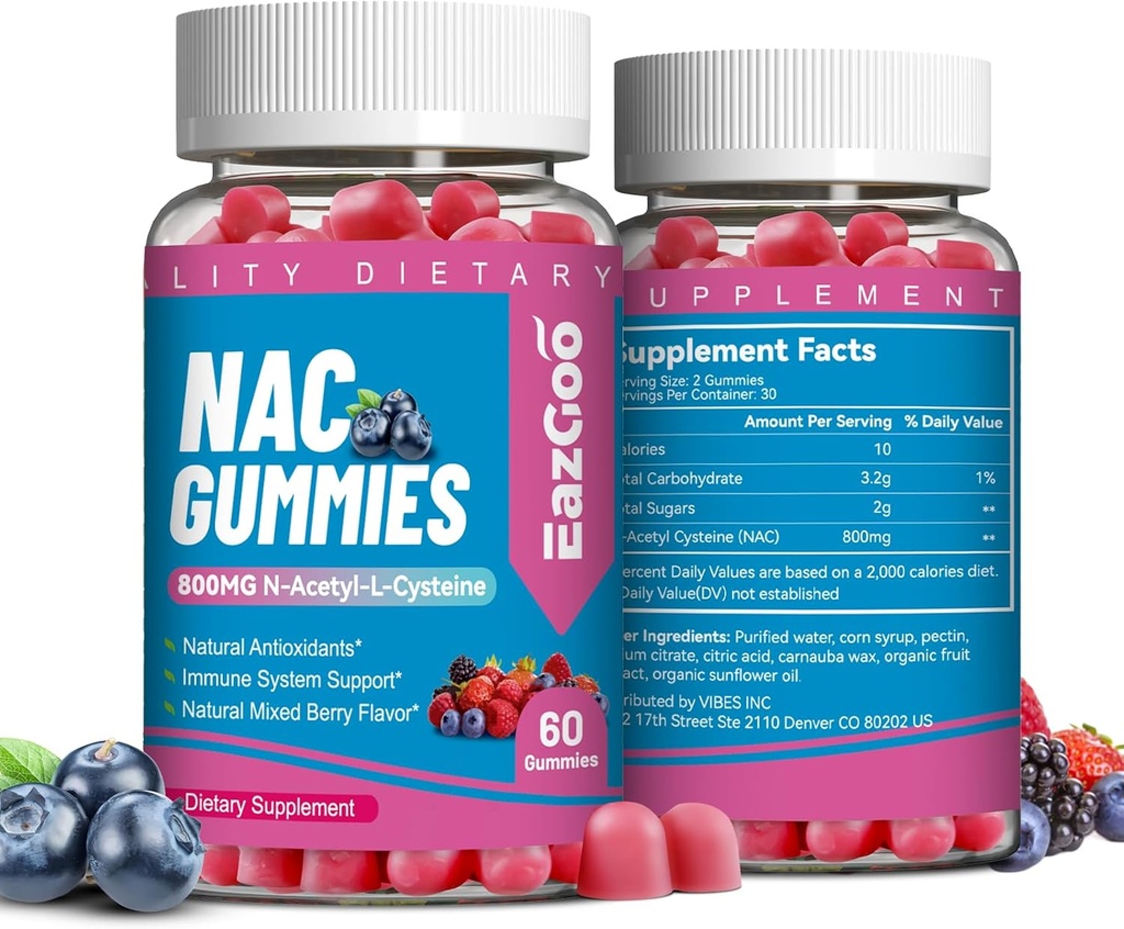 NAC Gummies 800mg, N-Acetyl Cysteine συμπλήρωμα, NAC συμπλήρωμα για το ανοσοποιητικό σύστημα & αντιοξειδωτικό, μη GMO, Gluten Free, Vegan - 120 Counts