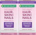 Nature's Bounty Hair, Skin & Nails Rapid Release Softgels, Argan-Infound Vitamin Supplement with Biotin and Hyaluronic Acid, Supports Hair, Skin, and Nail Health for Women, 150 Count (Pack of 2)