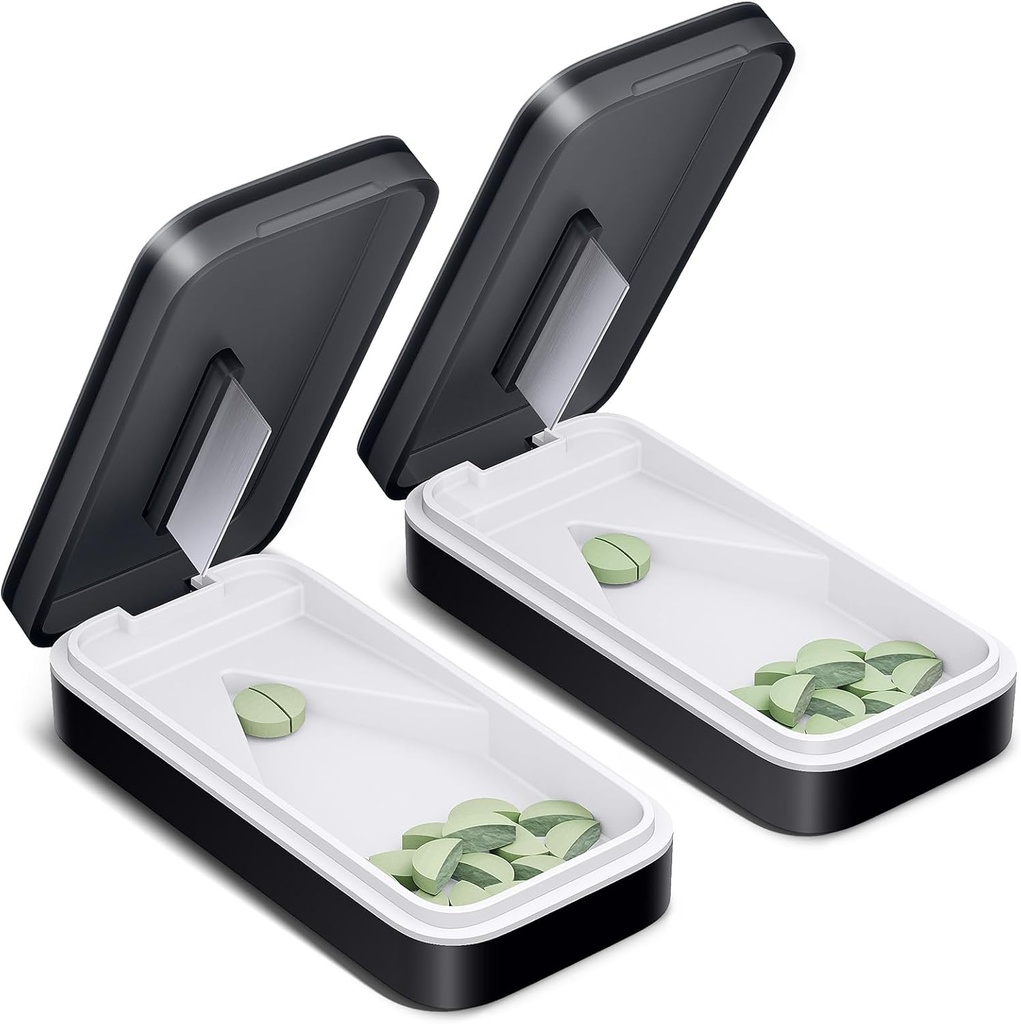 ΜΙΑ PIX κόπτης χαπιών 2 Pack, Splitter χαπιών με ανοξείδωτο ατσάλι λεπίδα, Splitter χαπιών για μικρά και μικροσκοπικά χάπια με V-Shaped Design, κόπτες χαπιών για μικρά ή μεγάλα χάπια Professional (Μαύρο 01)