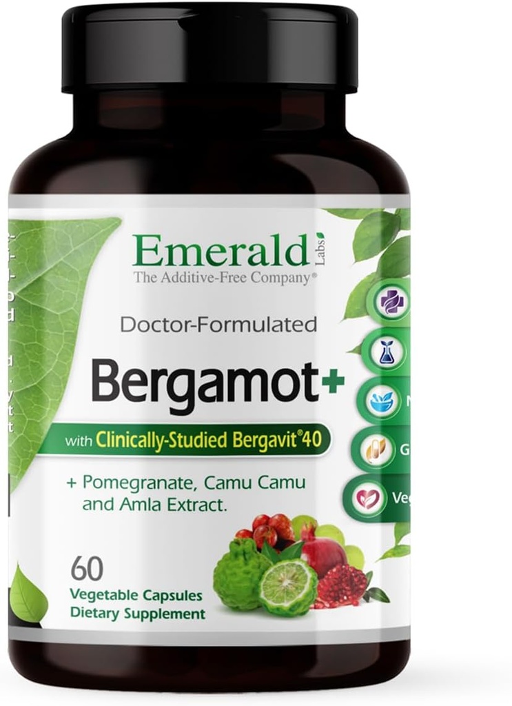 EMERALD LABS Bergamot+ - Supports Metabolism & Heart Health with Bergamot, Pomegranate, Amla & Camu Camu - Gluten-Free & Vegan - 60 Vegetable Capsules (30 Servings)