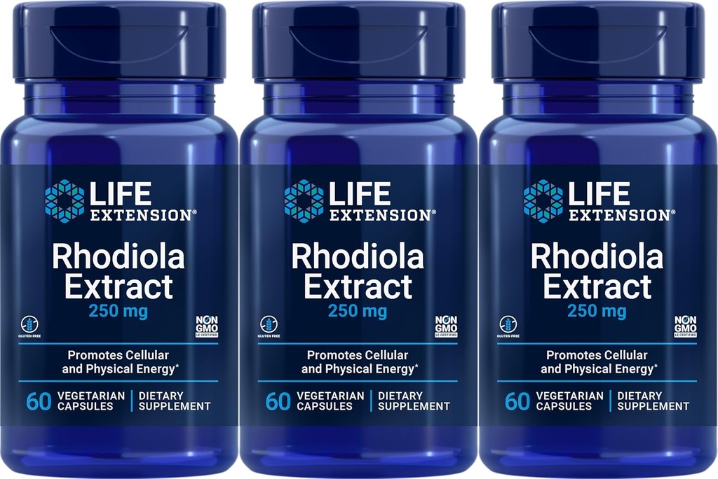 Επέκταση ζωής Rhodiola Extract, 60 κάψουλες χορτοφάγων (πακέτο των 3)