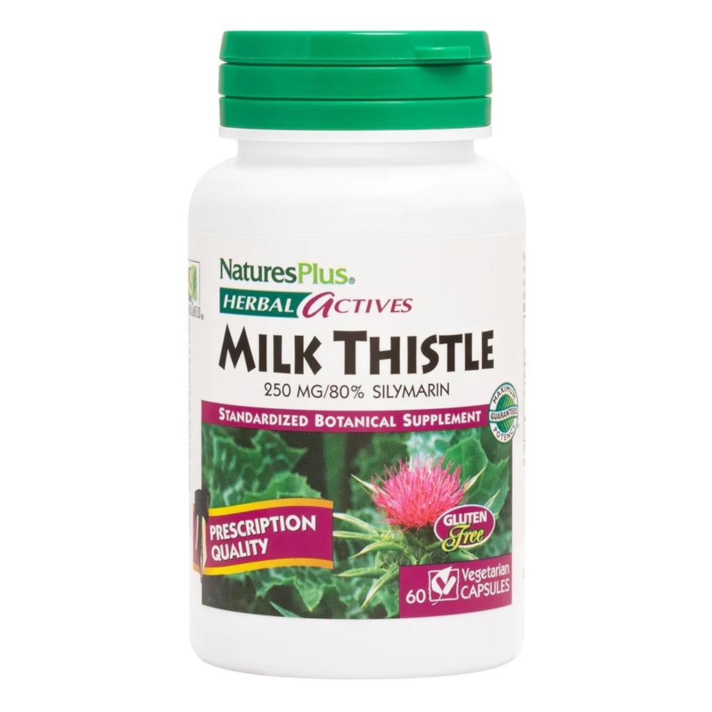 NaturesPlus Herbal Actives Milk Thistle - 60 Κάψουλες - Μη ΓΤΟ, Vegan, Gluten Free - 60 Σερβιέτες