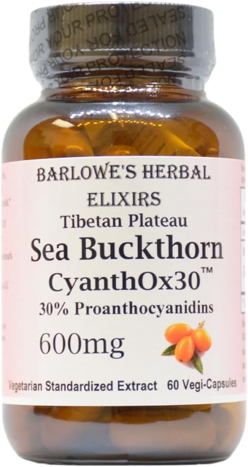 Barlowe's Herbal Elixirs Sea Buckthorn Extract | CyanthOX 30™ | 600mg per Capsule | Skin, Immune, & Digestive Support | 60 Vegan Capsules | Glass Bottled