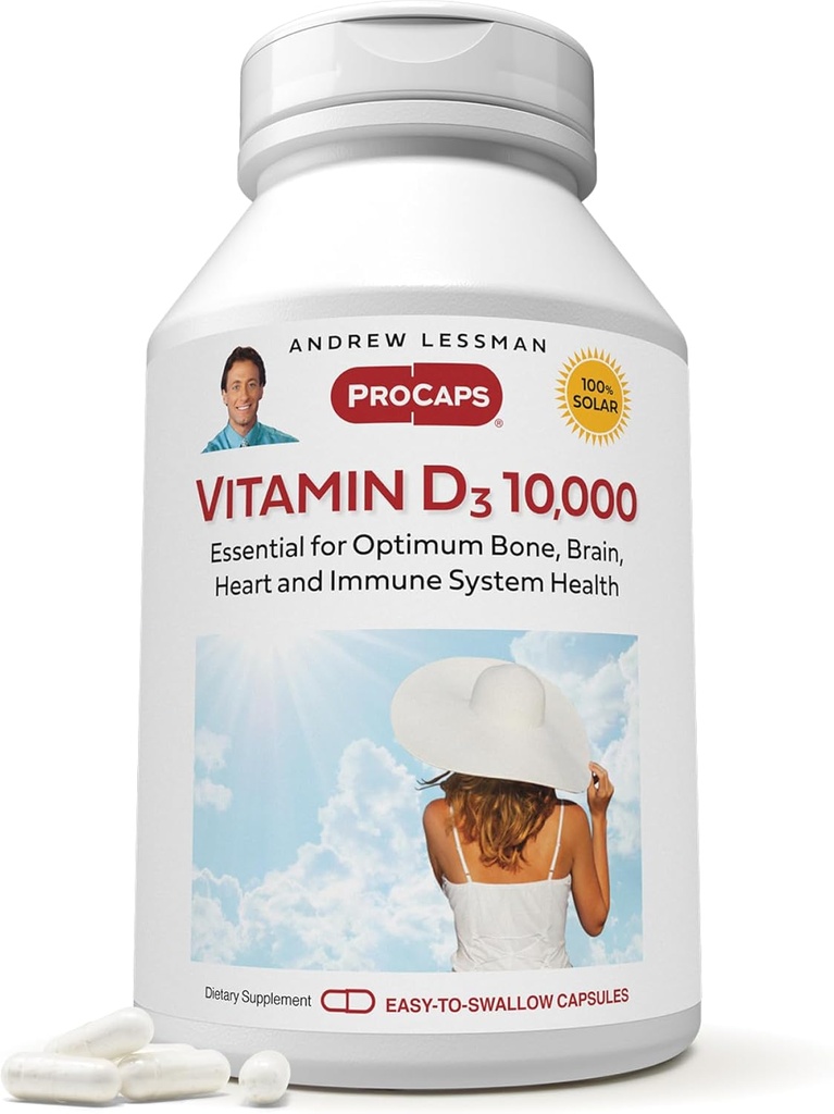 ANDREW LESSMAN Βιταμίνη D3 10.000 IU 360 Κάψουλες - Υψηλή ισχύς, Απαραίτητη για την απορρόφηση ασβεστίου, Υποστηρίζει την υγεία των οστών, υγιή μυϊκή λειτουργία, ανοσοποιητικό σύστημα, Περισσότερα.
