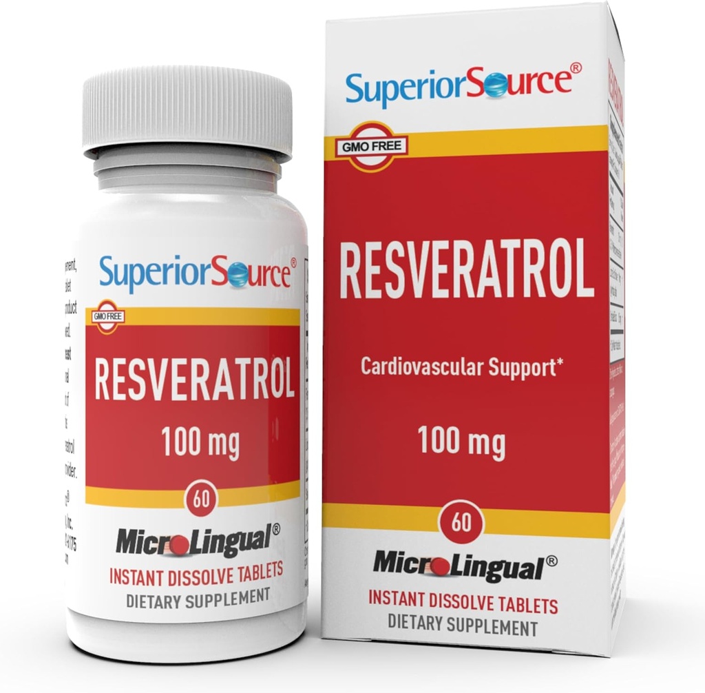 Superior Source Resveratrol 100 mg - Συμπλήρωμα διατροφής για υγιή γήρανση - Υποστηρίζει την υγεία του εγκεφάλου & της καρδιάς - Μη- ΓΤΟ & χωρίς γλουτένη - 60 MicroLingual Instant-Dissolve δισκία