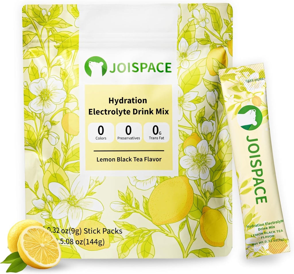 JOISPACE Electrolyte Drink Mix with Tea Polyphenols | Fast Hydration & Electrolytes Boost | Non-GMO, Vegan, Gluten-Free | Lemon Tea, 16 Servings