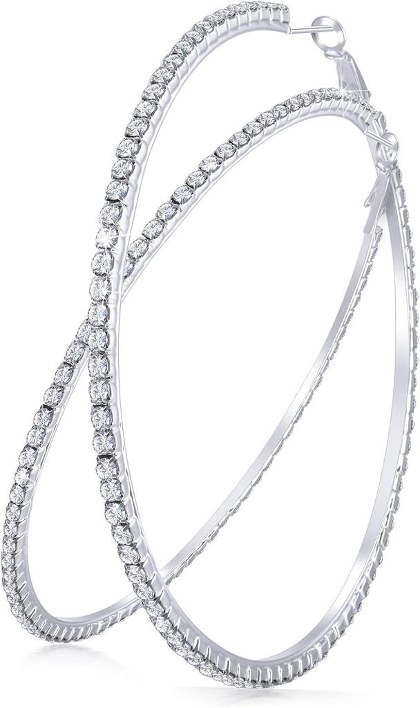 Large Rhinestone Hoop Earrings Shining Crystal Rhinestone Dangle Big Hoop Earrings for Women Wedding Party Favor, 80 mm
